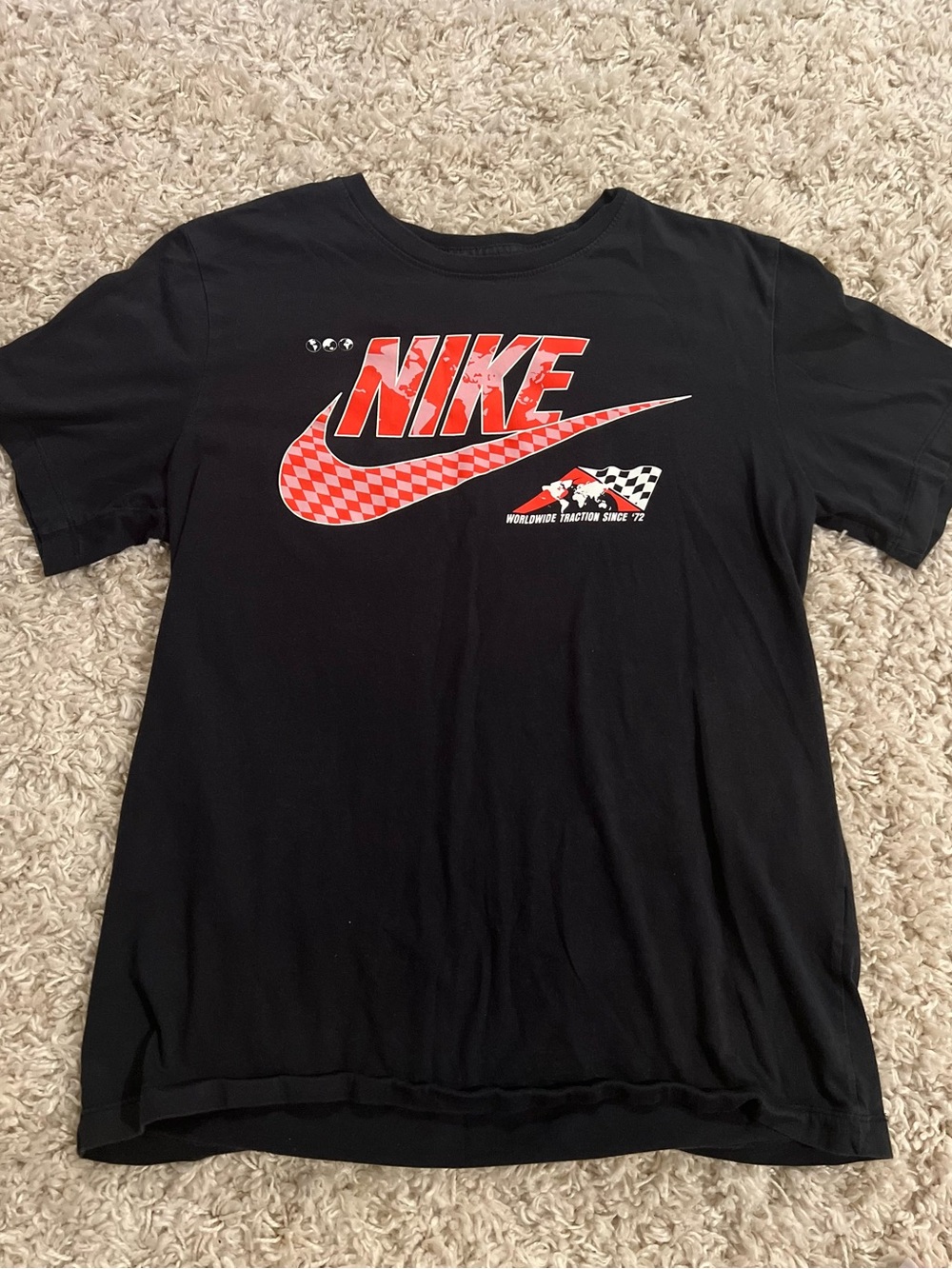 Nike Black Short Sleeve Tee with Red Checker Swoosh